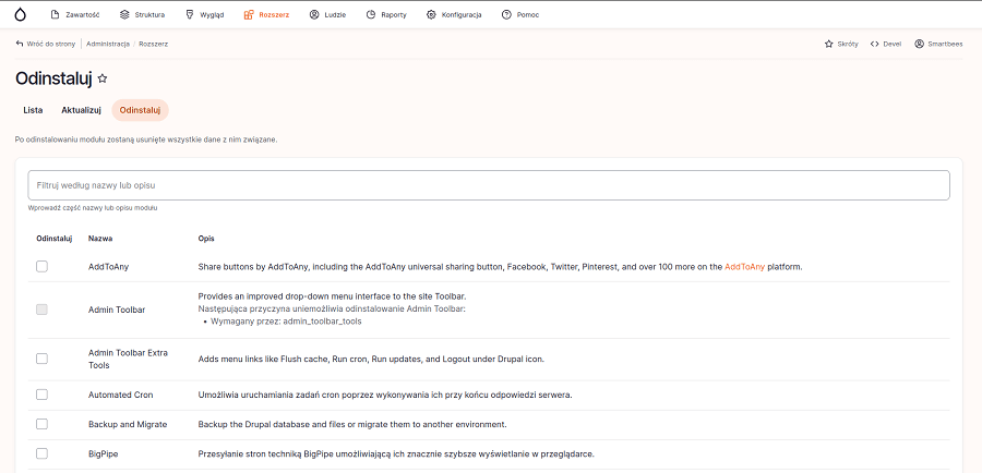 CMS Drupal - proces odinstalowania modułu Jak odinstalować moduł?