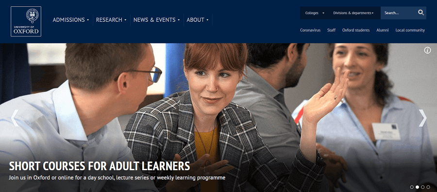 Oxford's Drupal-based website Oxford's website on Drupal