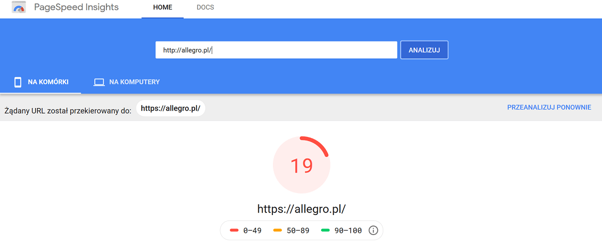 Testowanie prędkości dzięki PageSpeed Insights Narzędzie PageSpeed Insights