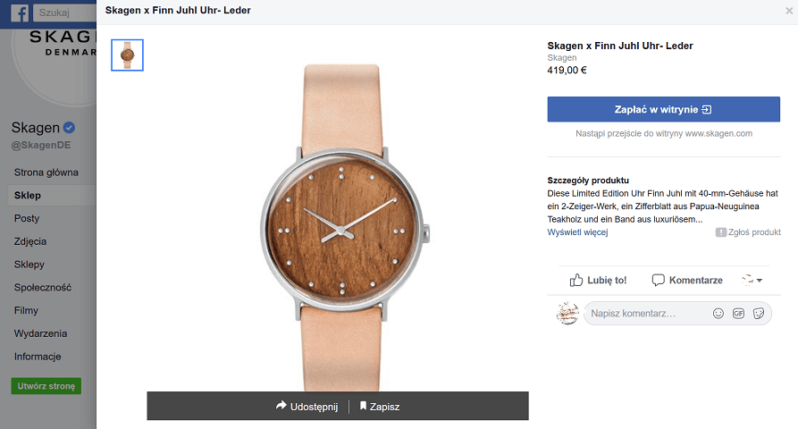 Produkt w sklepie na Facebooku Produkt w sklepie Facebooka