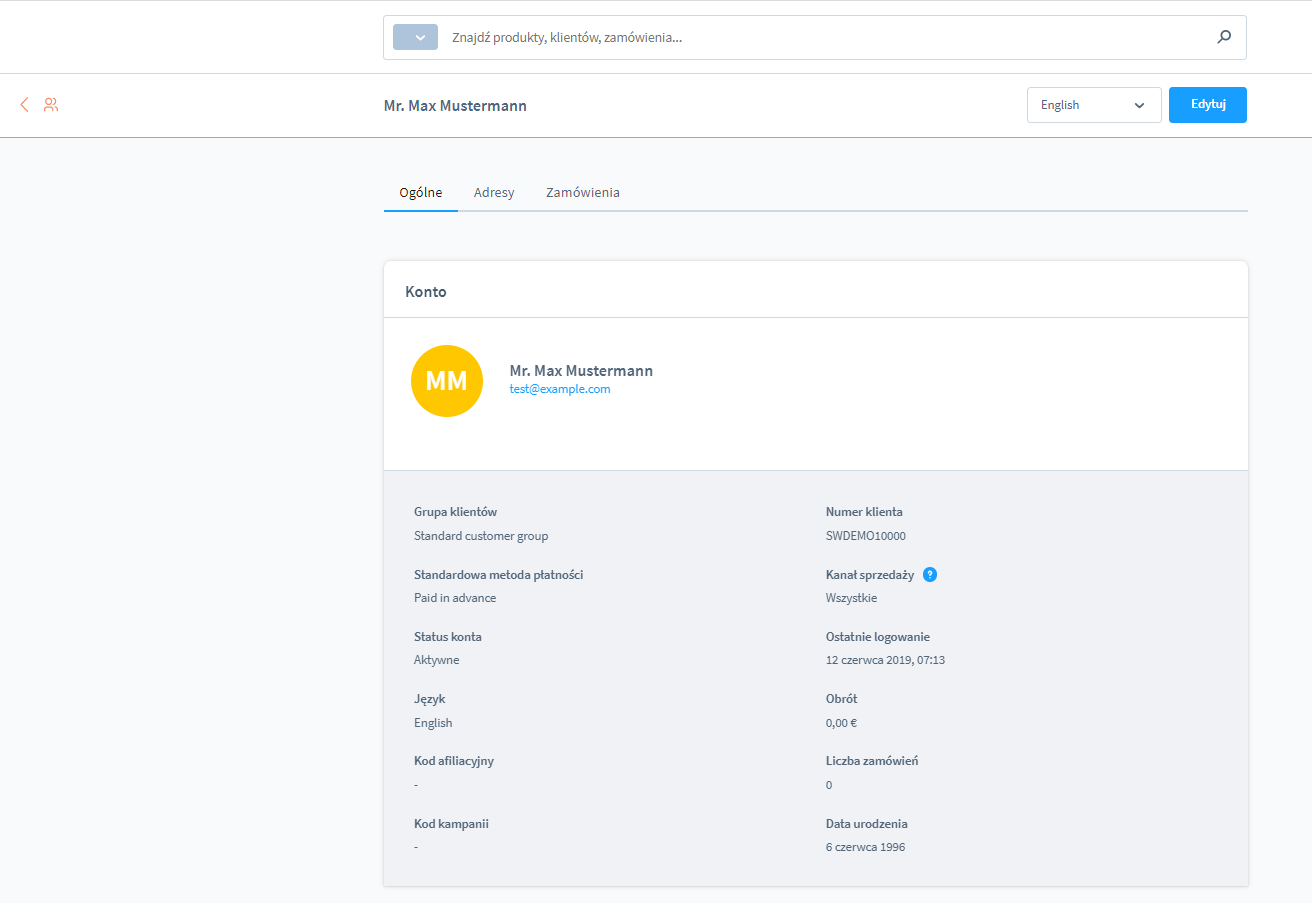 Zarządzanie profilem klienta Shopware 6