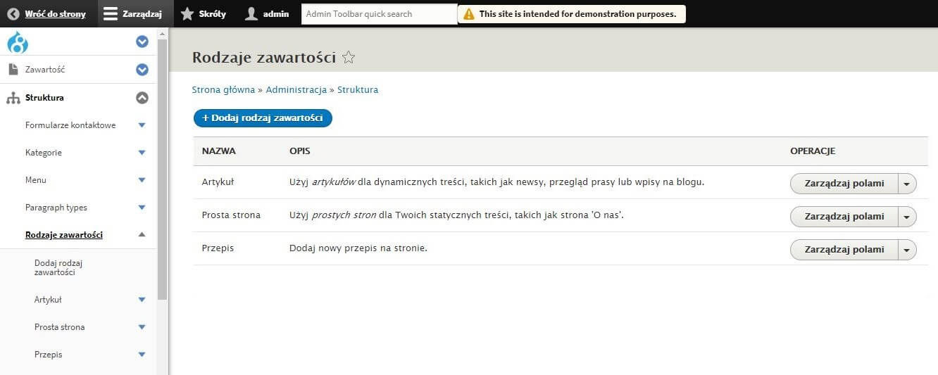 Rodzaje zawartości Rodzaje zawartości