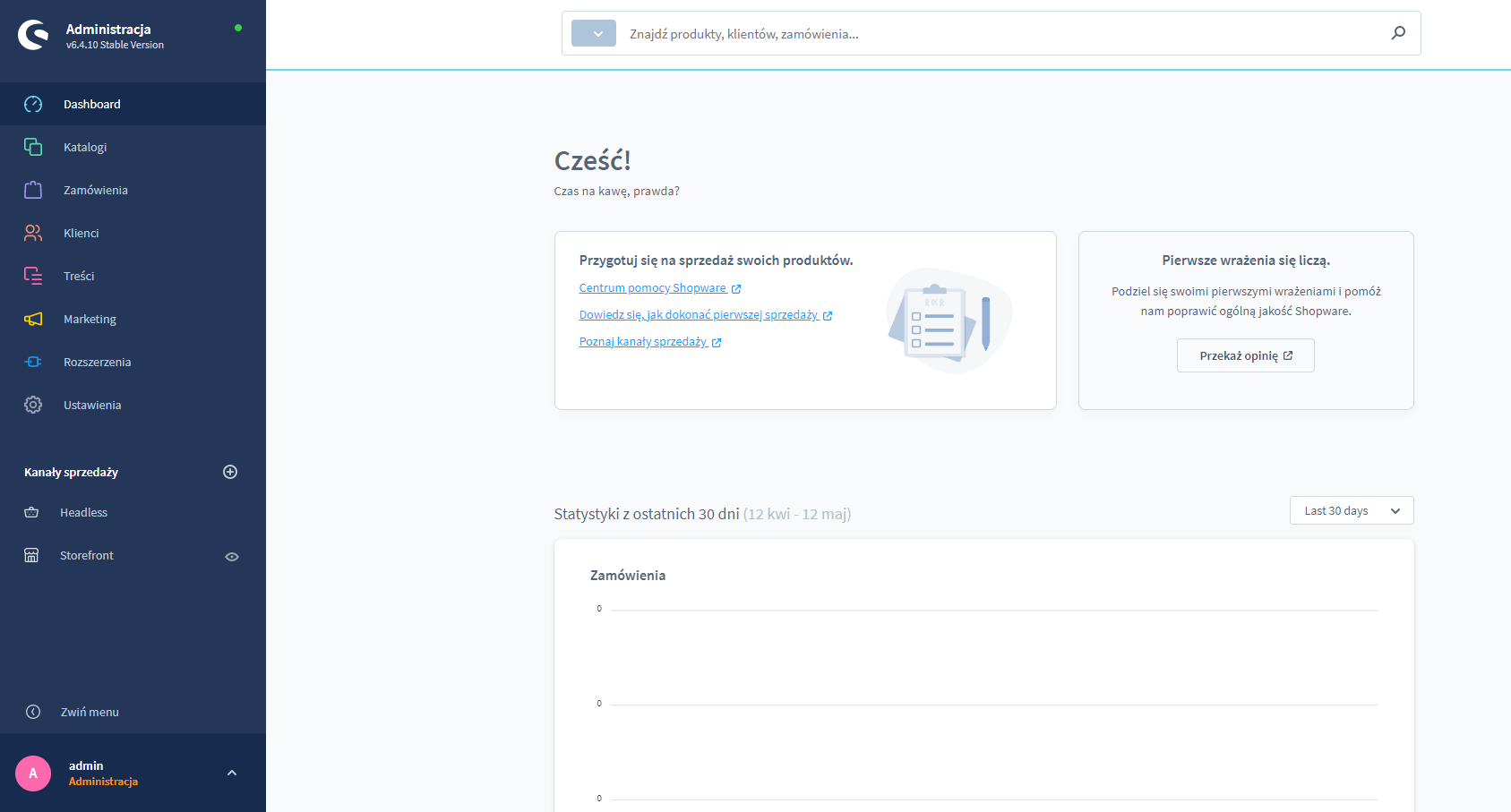 Dashboard w Shopware 6 Shopware 6 - dashboard