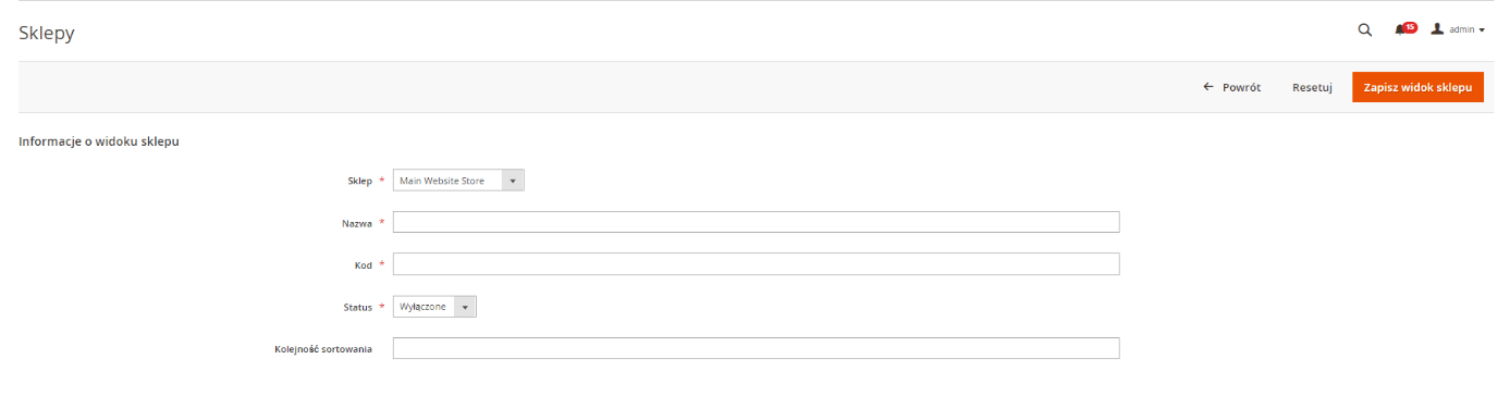 Wykorzystanie opcji tworzenia widoku sklepu w Magento Opcja utwórz widok sklepu w Magento
