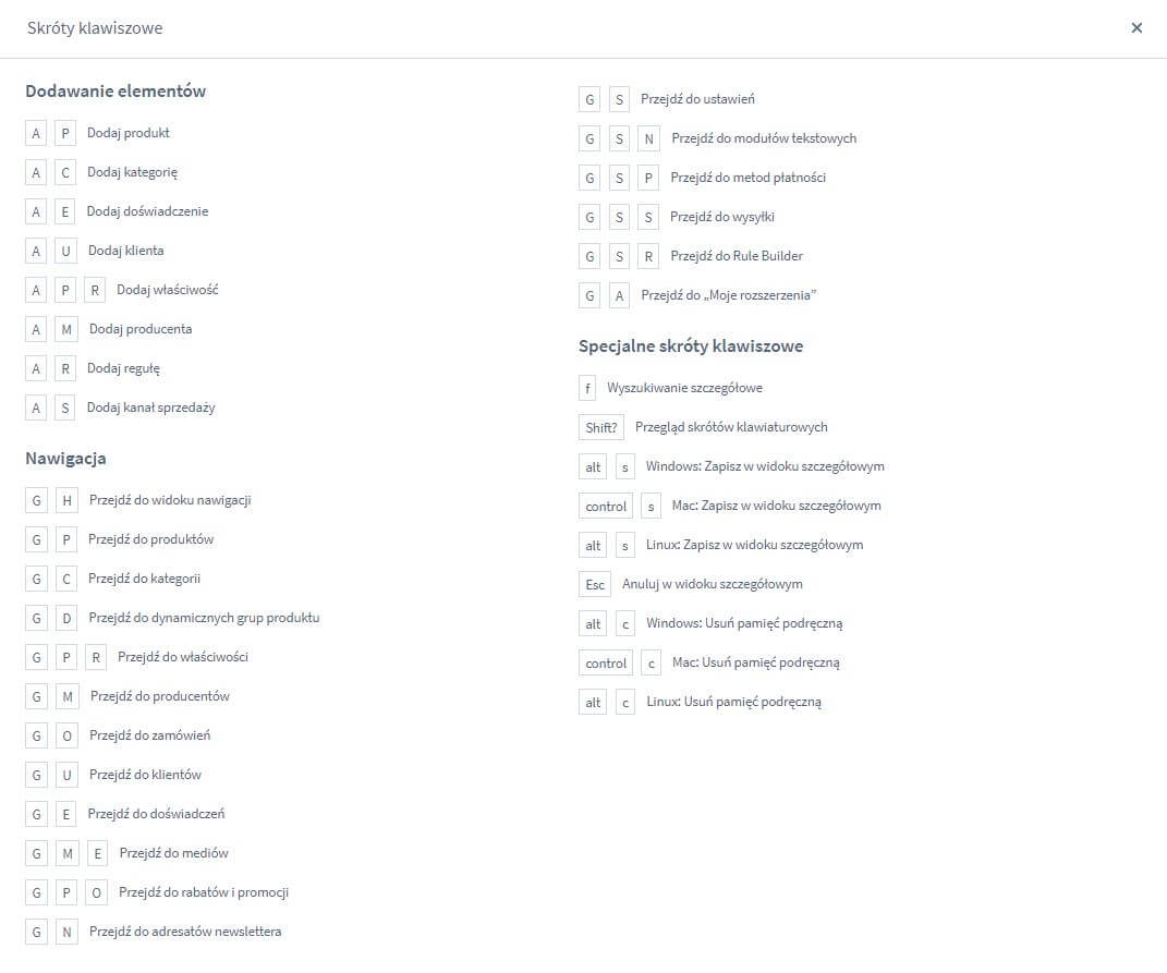 Przydatne skróty klawiszowe w Shopware 6 Skróty klawiszowe - Shopware 6