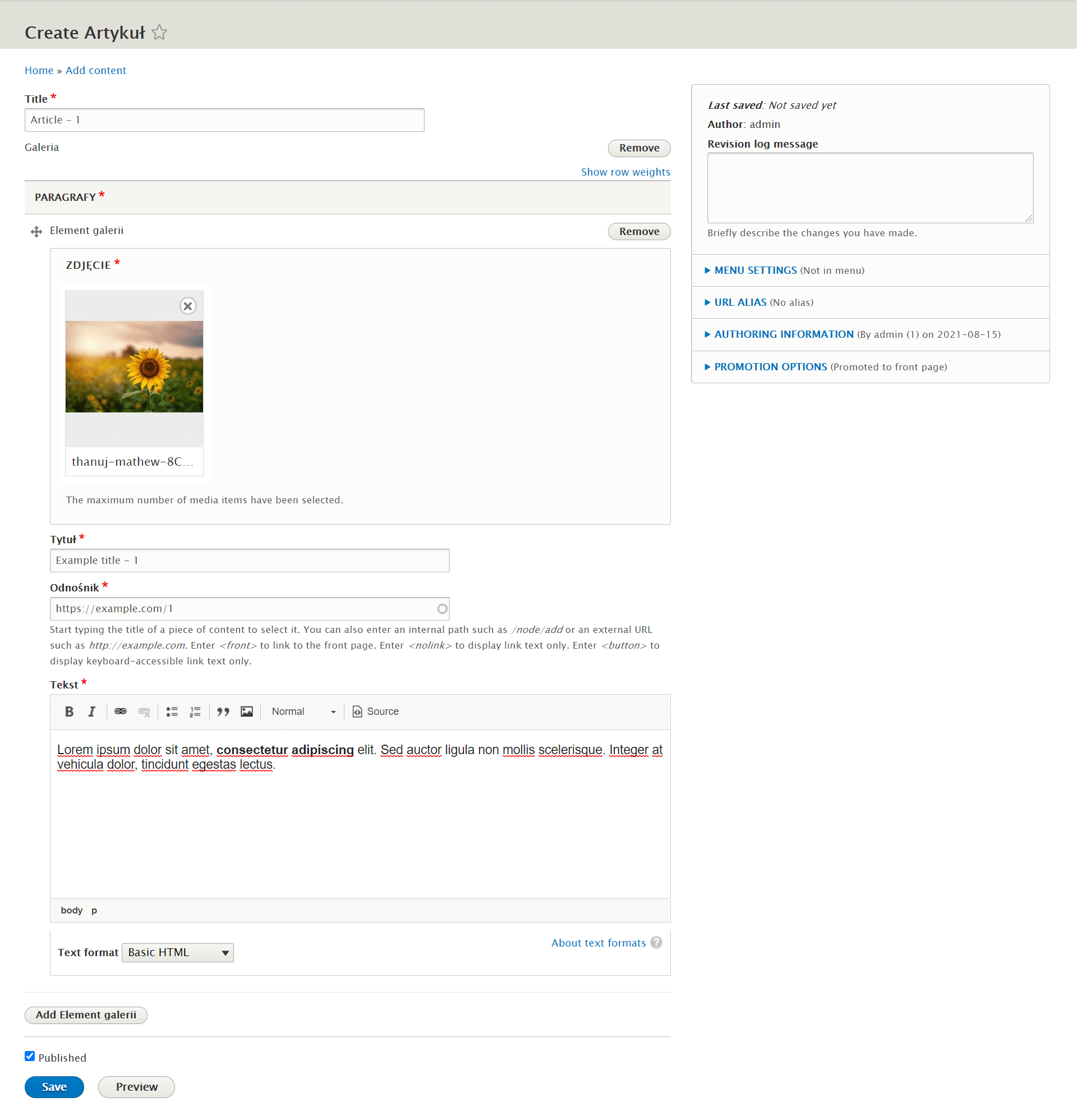 Tworzenie artykułu w Drupalu Tworzenie artykułu w Drupalu