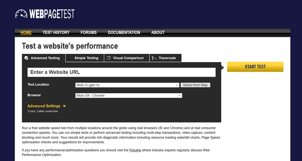 Testowanie prędkości strony dzięki WebPageTest Narzędzie WebPageTest