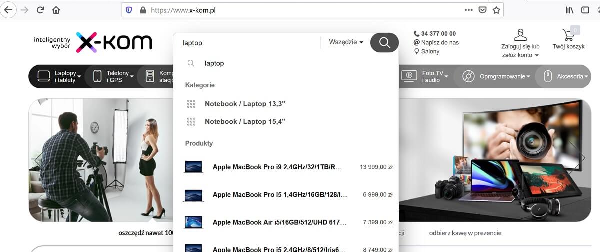 Wyszukiwarka produktów w sklepie X-kom