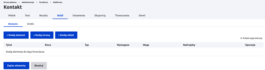 Utworzony formularz Webform - zapisany formularz