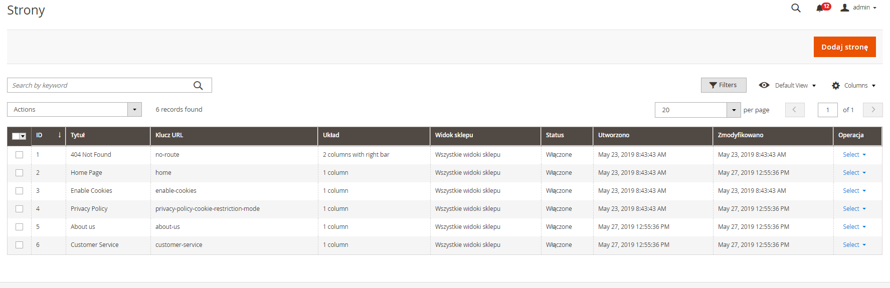 Widok panel Magento widok-sklep-magento