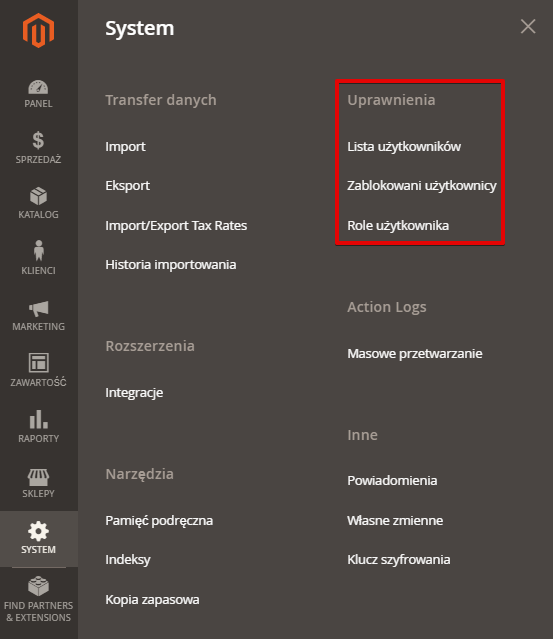 Jak nadać uprawnienia użytkownikom Magento? Wybór uprawnień dla użytkowników Magento