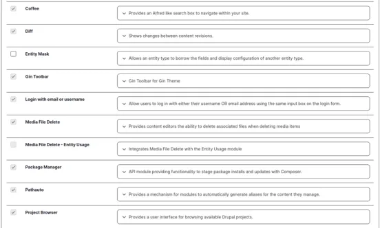 Lista modułów