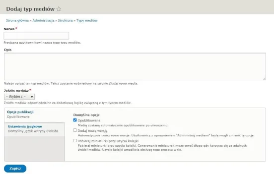 dodanie typów mediów Drupal