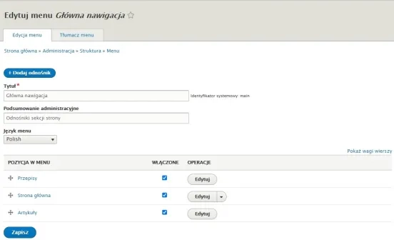 Edytowanie głównej nawigacji