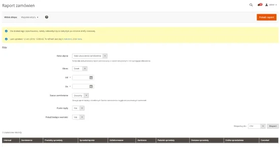 Korzystanie z raportów sprzedażowych Magento