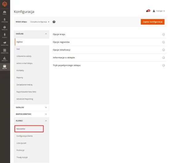 Konfiguracja newslettera w Magento