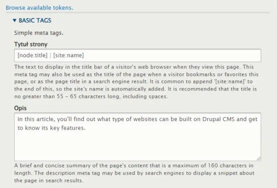 Meta description in Drupal