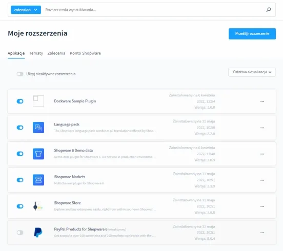 Zarządzanie rozszerzeniami Shopware 6