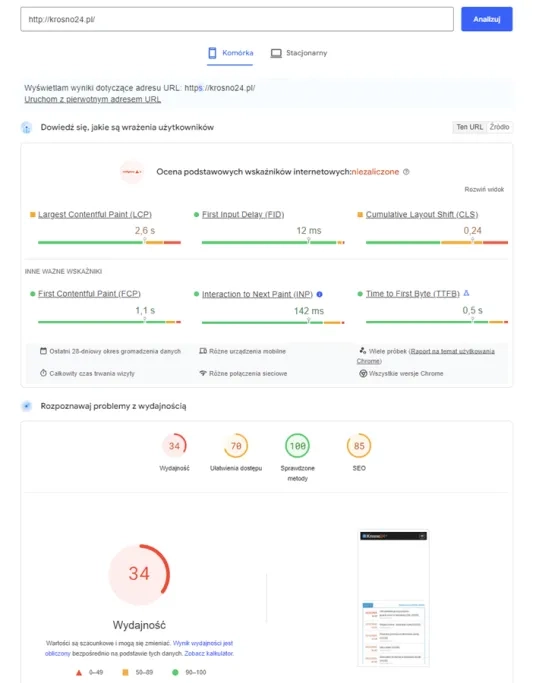 Narzędzie PageSpeed Insights