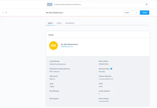 Zarządzanie profilem klienta Shopware 6