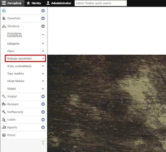 panel Drupala - rodzaje zawartości