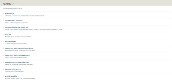 Sekcja raporty w panelu Drupala