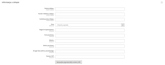 Ustawienia informacji o sklepie w Magento