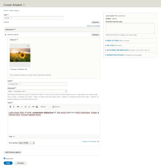 Tworzenie artykułu w Drupalu