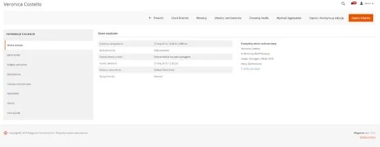 Szczegóły konta klienta w Magento 