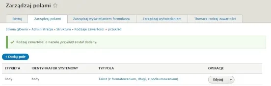 Zarządzanie polami w CMS Drupal