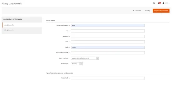 Dodawanie nowego użytkownika do Magento
