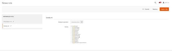 Zasoby ról użytkowników w Magento