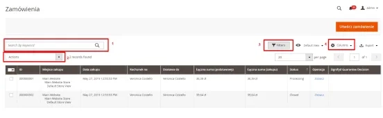 Wyszukiwanie zamówień w panelu Magento