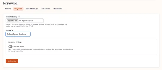 Import danych w Backup and Migrate