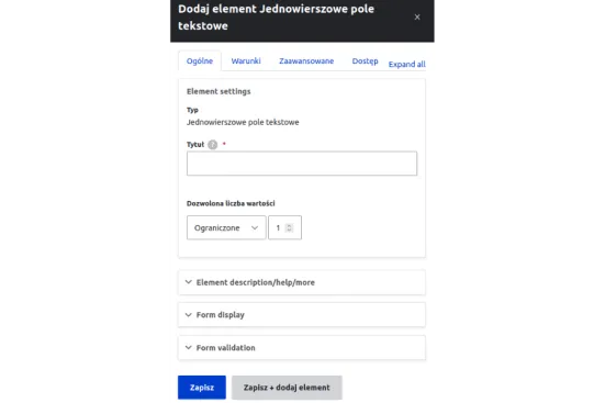 Dodanie jednowierszowego pola tekstowe