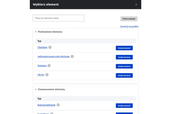Dodanie nowego elementu