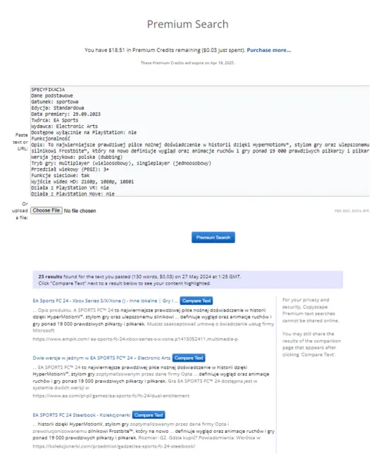 Unikalność opisu sprawdź w narzędziu Copyscape