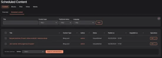 Scheduler module - content listing
