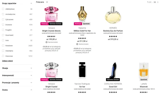 Notino - przykład wyszukiwarki