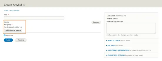 article creation view