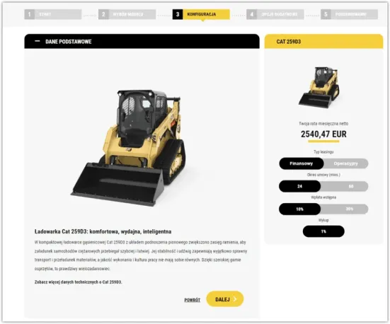 CAT excavator configurator homepage