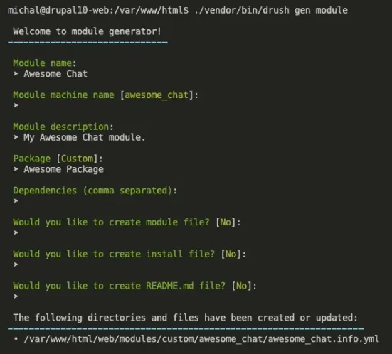 Creating a module using Drush