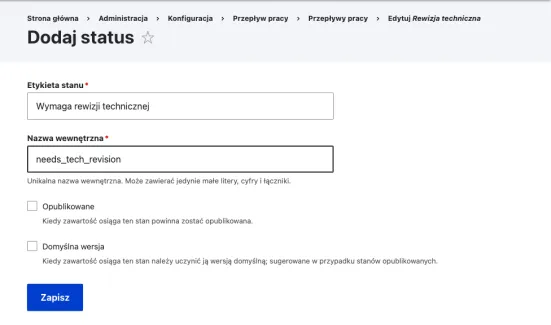 Jak dodać nowy status treści