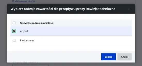 Jak dodać przepływ pracy do typu contentu