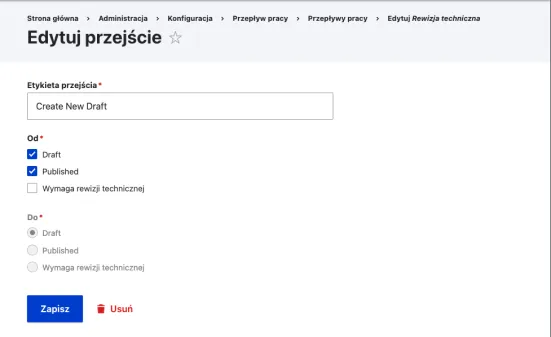 Jak edytować przejście statusów treści
