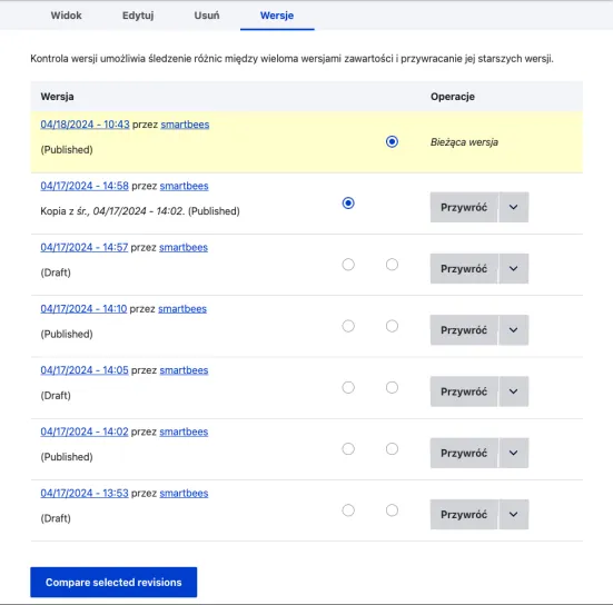 Diff - moduł do zarządzania wersjami treści