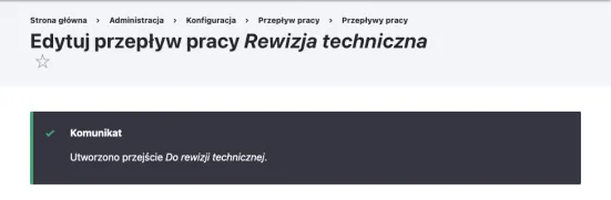 Edycja przejścia statusów treści - sukces