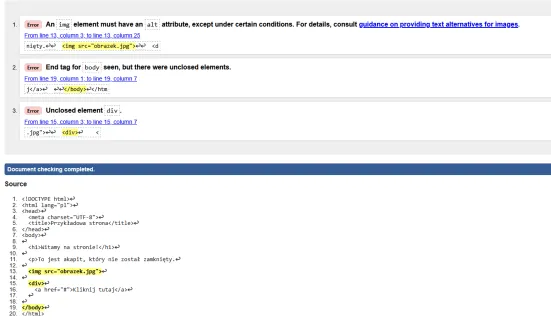 Jak wygląda raport walidacji