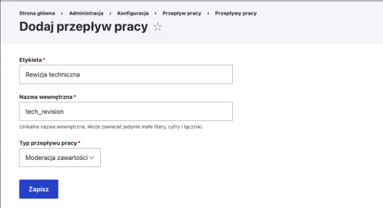 Jak dodać nowy przepływ pracy