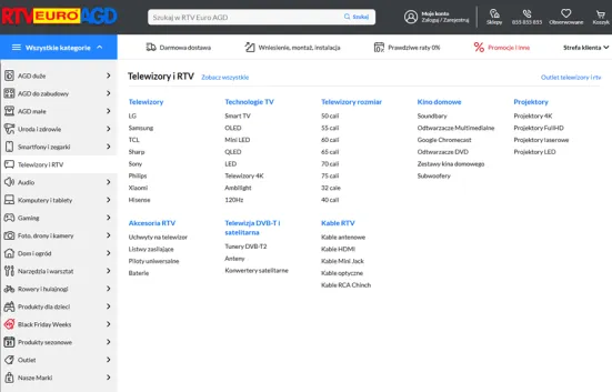 Drzewko kategorii w sklepie Euro RTV AGD